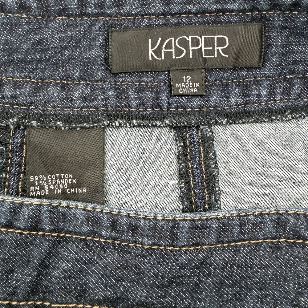 Kasper Women's Denim Skirt Size 12 Dark Wash A-Line Midi Side Zip Stretch Cotton - Picture 3 of 8